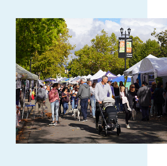 people strolling at the lafayette art and wine festival in September