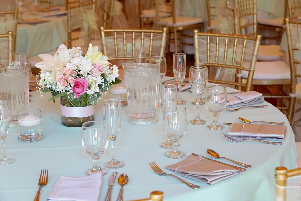 A table set up for a wedding