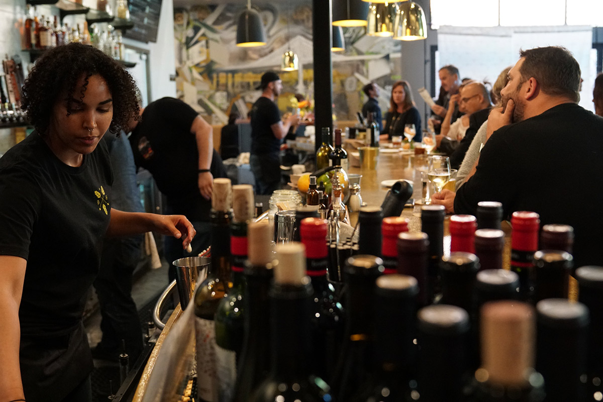 serving at a bar for an event